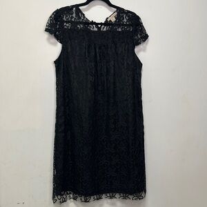 JONATHAN MARTIN | Scoop Neck Black Lace Dress with Floral Pattern